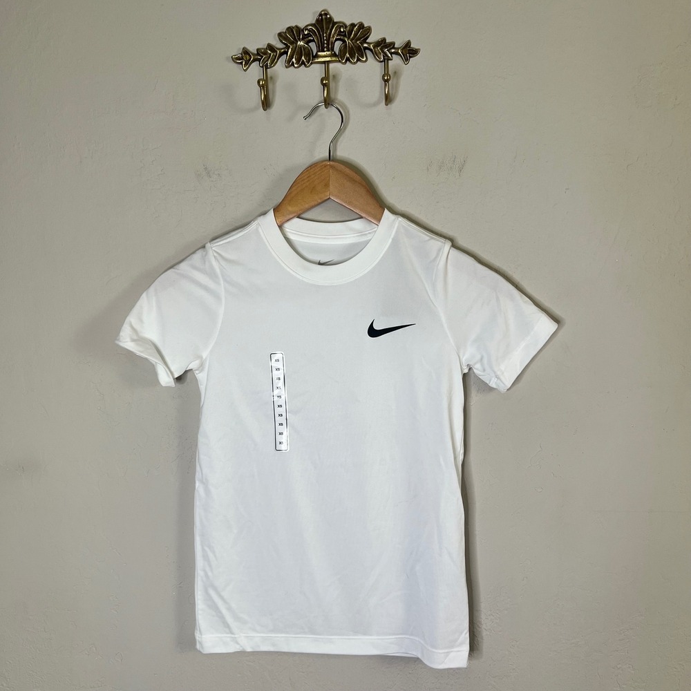 Nike T-Shirt Dri-FIT Legend Kids Size XS White Swoosh Activewear DX9537-100 NEW